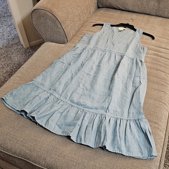 Cynthia Rowley Linen Light Blue Coastal Cottage Minimalist Lagen Midi Dress XS - Picture 2 of 6